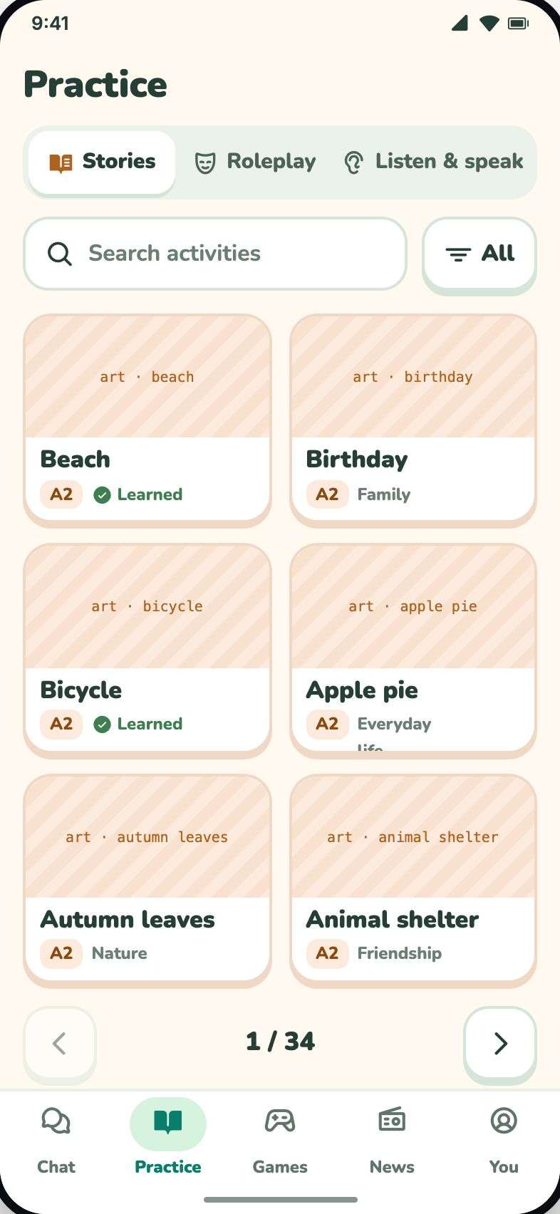 Practice library with story cards